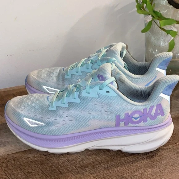 Hoka One One Clifton 9 Athletic Shoes Green Sunlit Ocean/Lilac Mist Size 10.5B - Picture 13 of 16